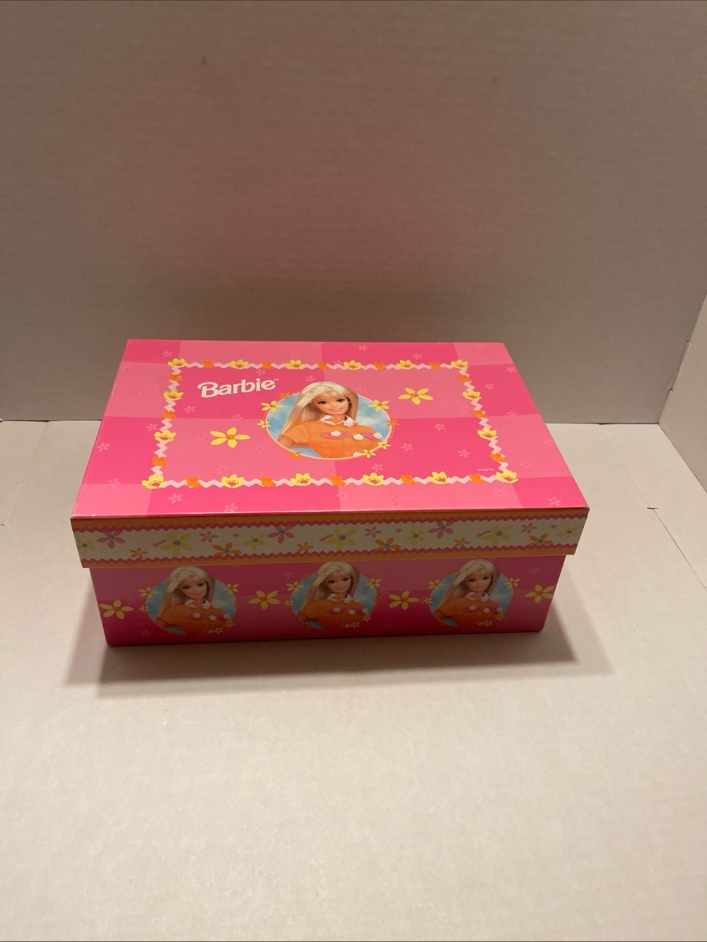 1997 Vintage Barbie Hot Pink Floral photo keepsake Box with Portrait Panels